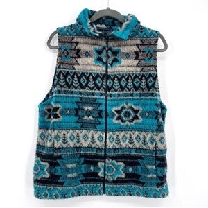 Vintage Bear Ridge Outfitters Southwestern Aztec Fleece Vest Black Blue